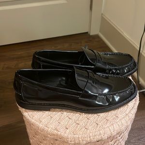 New never worn. Zara Faux patent leather print loafers.